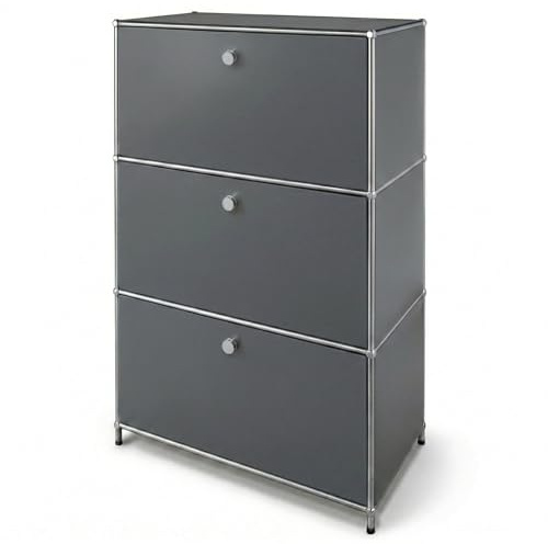 KARAT Metallschrank - Grau 75×40×120cm - Aktenschrank mit 3 verschließbaren Fächern - Moderner Aufbewahrungsschrank - Concept Epure MK-129