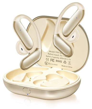 EEXXYZ Auriculares de oído Abierto, Auriculares Inalámbricos Deportivos Bluetooth V6.1, Auriculares Traductores con IA en Tiempo Real Open Ear 90H Batería, IP66 Impermeable (Dorado)