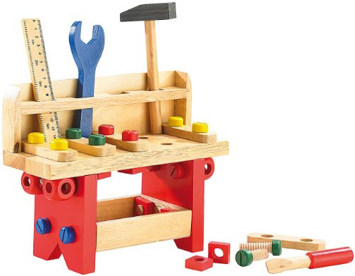 Playtastic Werkbank Kinder: Lustige Holzwerkbank für kleine Handwerker, 51-teilig (Kinder Holzwerkbank, Kinderwerkbank, Spielsachen)