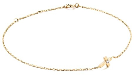 MIORE Armband Damen -9 Karat Rotgold 375- Kreuz Armband Gold mit natürlichem Diamant, Goldkette Damen 19cm, Kreuz Anhänger, Kreuzarmband, Hypoallergene Armkette, Goldschmuck in hochwertiger Schmuckbox