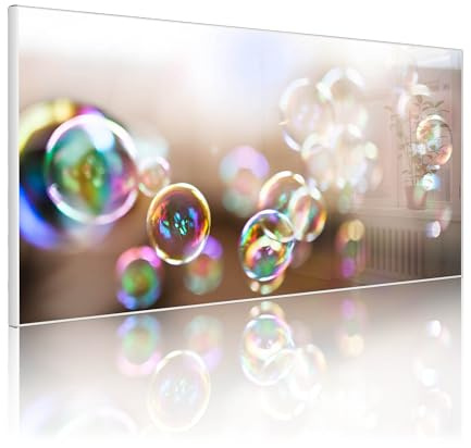 banjado Magnettafel Metall 78 x 37cm - beschreibbare Magnettafel - Metall Pinnwand als Memoboard - Magnetwand Küche, Büro, Kinderzimmer Weiß inkl. 4 Magnete & Montageset - Motiv Seifenblasen