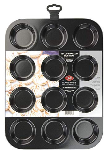 Tala Performance 12 Cup Shallow Bun Tin, Professional Gauge Carbon Steel with Eclipse Non-Stick Coating, Oven-Proof, Perfect for Buns, Cupcakes, Mince Pies & Tarts, 34.8x26.4x1.68 cm