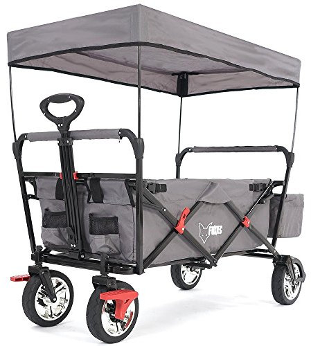 Fuxtec Bollerwagen faltbar FX-CT500 Grau mit Dach - Transportwagen klappbar | inkl. Hecktasche & Verstellbarer Ziehstange | Feststellbremse | Vollprofilreifen | Handwagen/Leiterwagen – Das Original