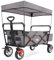 FUXTEC Folding Wagon for Kids to Sit In – Hand Cart, Garden Trolley, Stroller, Outdoor Transport, Asphalt & Hard Ground, Hiking Trails, Removable Canopy, Rear Bag, 4 Wheels, Cover – CT500 Grey