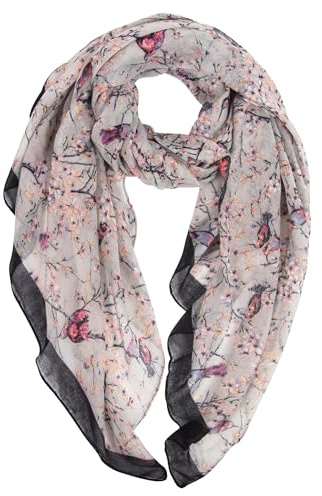DiaryLook Ladies Women's Fashion Bird Print Long Scarves Floral Neck Scarf Shawl Wrap Gifts For Women