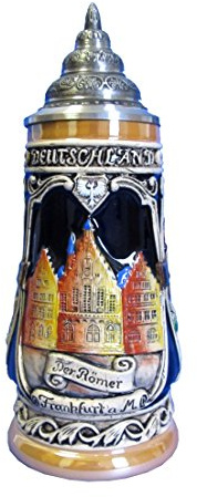 KING Bierkrug Frankfurt, kobalt, bunt, mit Zinnspitzdeckel Seidel 0,3 Liter Bierseidel KI 305-1 0,3L Frankfurt