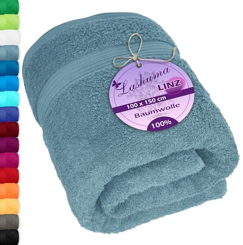 Lashuma großes Badetuch XXL Baumwolle Blau - Taubenblau, Linz Strandtuch für Liegen 100x150 cm