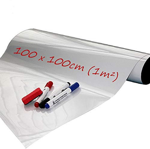Whiteboard-Folie selbstklebend beschreibbar abwischbar - Eisenfolie Ferrofolie WEIß glänzend - 0,6mm x 1m x 1m - Tafelfolie Ferro-magnetisch wiederbeschreibbar - Haftgrund für Magnete
