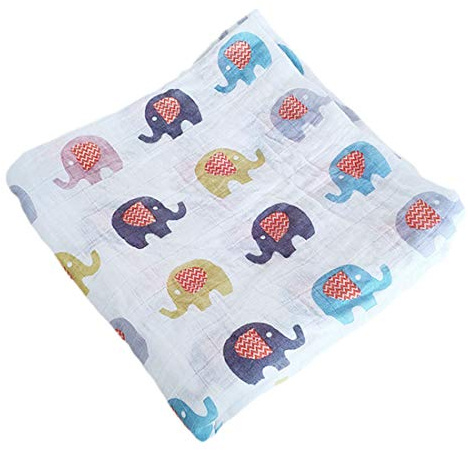 Levoberg Baby Musselin Swaddle Decke Tücher, Wickeltuch Baby 120x120 cm, weich und gemütlich, Zwei Schichten Musselin-Baumwolle für Junge und Mädchen, Spucktücher, Baby Tuch, Mulltücher(Elefant)
