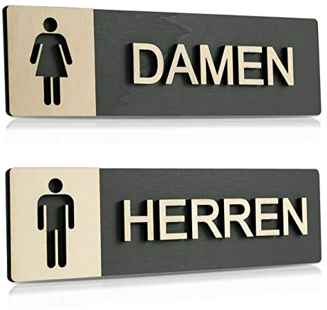 WC Schild Echtholz Anthrazit Holz Edel Piktogramme Toilette Toilettenschilder Türschild Damen Herren (Damen & Herren)