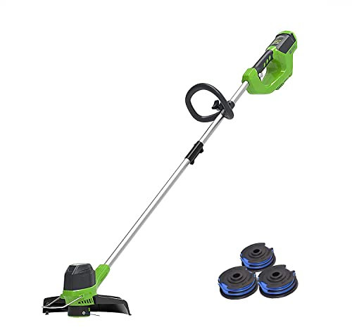 Greenworks Coupe-bordures sans fil à batterie G40LT avec 3 bobines double-fil (Li-Ion 40 V tête de moteur tournante et inclinable entraînement en aluminium sans batterie ni chargeur)