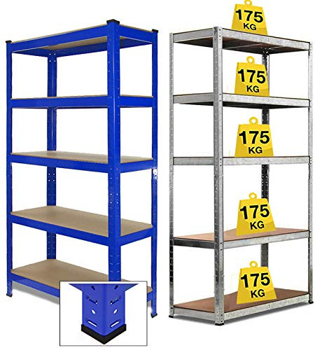 Schwerlastregal 180x90x40cm (HxBxT) Metall Regal, Lagerregal Kellerregal Steckregal Werkstattregal mit 5 Böden, bis 875 kg Tragfähigkeit, Blau