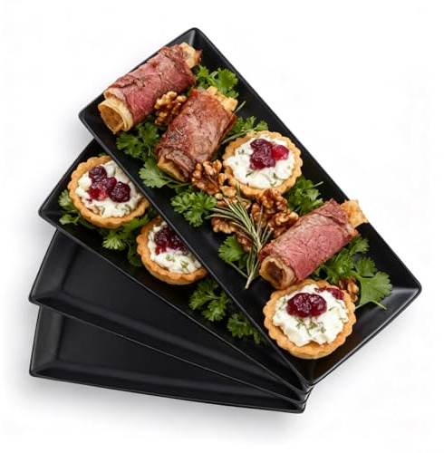 Gomakren Serving Platter Serving Dishes, 14 Inch Porcelain Serving Trays for Party, Large Serving Platters and Trays, Rectangular Sushi Plates for Entertaining Thanksgiving Christmas, Set of 4, Black