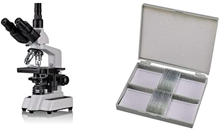 Bresser Durchlicht Mikroskop Researcher Trino 40x-1000x Vergrößerung für gehobene Ansprüche & Dauerpräparate für Mikroskop (25 Stück), vorgefertigte und konservierte Präparate zu verschiedenen Themen