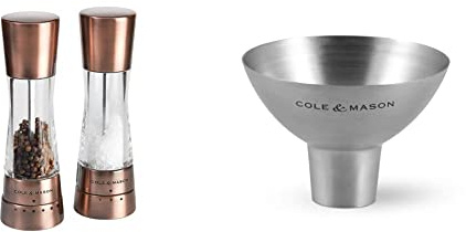 Cole & Mason H59418G Derwent Salz und Pfeffer Mühle Set (Kupfer) / Cole & Mason H611928CS Dover Edelstahltrichter | Bundle