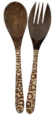 VIE Salad Servers, Coconut Wood with Cinnamon Inlay, 30x7cm