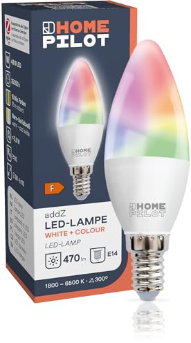 HOMEPILOT addZ E14 White + Colour LED Lampe, ZigBee 3.0 Smart Home Leuchtmittel (Alexa, Google Assistant uvm. kompatibel), 4,8W, 470lm, RGBW mehrfarbig, Kaltweiß bis Warmweiß (dimmbar via App)