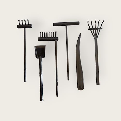 ZEN&TAO Japanese Miniature Zen Garden Six Pieces Tools Kit Set Stylish Design Easy to Clean Mould Free Sturdy and Functional Perfect Match for DIY Mini Zen Garden (Black)