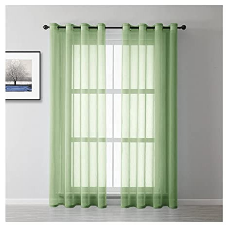 Mesnt Gardine Halbtransparent Grün, Polyester Einfarbiger, durchsichtiger Voile-Vorhang, halbtransparent, Grün, H229 x B132 cm