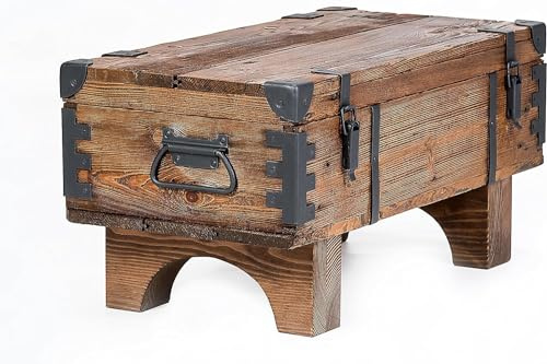 Couchtisch Truhentisch im Vintage Style aus Massiv-Holz mit Stauraum und Deckel, Holzkiste Wohnzimmertisch