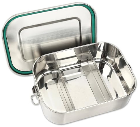 Schramm® Fiambrera de acero inoxidable seleccionable 800, 1200, 1400 o 2200ml Fiambrera con compartimentos incl. 2 separadores Caja metálica con cierre de licor, Talla:1700 ml