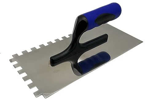 Zahnkelle 10 mm Edelstahl rostfrei – Profi Zahnspachtel mit Softgriff für Fliesenleger, Handwerker & Heimwerker | Glättekelle Maurer Werkzeug