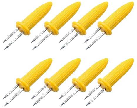 Glamified 8 Interlocking Corn Holders Stainless Steel Cob Forks, Twin Prong Sweetcorn Skewers for Home and Camping BBQ Grill (8 Corn Skewers)