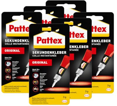 Pattex Sekundenkleber Flüssig, spülmaschinenfester Superkleber für viele Sofortreparaturen, schnelltrocknender farbloser Flüssigkleber, 6 x 3g