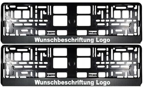2X Kurze Kennzeichenhalter 460 x 110 mm mit WUNSCHTEXT Beschriftung Werbung Bedruckt Nummernschildhalter Kennzeichenhalterung für verkurzte Kennzeichen 46 x 11cm (Carbon)
