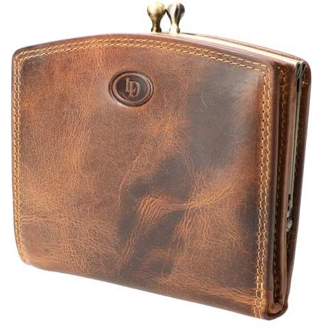 LD Leather Design RFID Leder Bügelbörse Geldbörse Geldbeutel Börse braun 12 x 09 x 02 cm Metallbügel