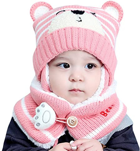 Winter-Babymütze Kleinkinder Schal Mütze Halswärmer Winter Warm Niedliche Strickmütze Baby Mütze Mit Ohren Babymützen Für Mädchen Gehörschutz Kinder