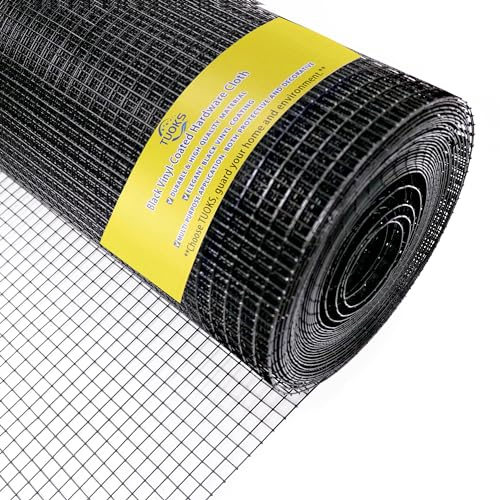 TUOKS Hardware Cloth 1 inch 24in x 50ft Black PVC Coated Welded Wire Fence Wire Mesh Roll 16 Gauge Rabbit Wire Chicken Wire Fencing Gopher Wire Cloth Garden Fence Poultry Netting Rodent Wire