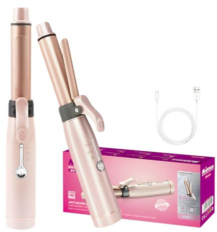 Yuehuamech Mini fer à friser sans fil 19 mm Fer à boucler Tambour Céramique Fer à lisser USB Rechargeable Fer à boucler avec 2 niveaux de chauffage pour cheveux longs et courts
