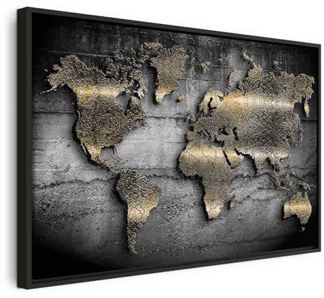 B&D XXL - Leinwandbild Abstrakte Landkarte, 120x80 cm, Schlafzimmer, modern | Hochwertige Leinwand, sofort aufhängbar, ideal fürs Wohn- oder Schlafzimmer, wasserfest und lichtecht, langlebig, stilvoll