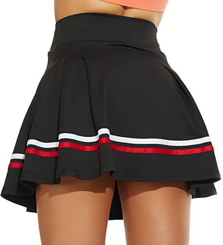 ThreeH Gonne atletiche per Donne Palestra Corsa Tennis Gonna con Tasche Linea A Svasata Pantaloncini Sportivi Traspiranti Fodera incorporata Nero