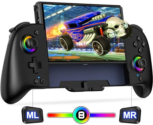 HASACOOL Switch Controllers, Hall Effect Joystick (No Drift) Switch Joycon for Nintendo Switch/OLED, Full-Size Grip One-Piece Switch Pro Controller with RGB/Programmable. Ideal for Handheld Mode
