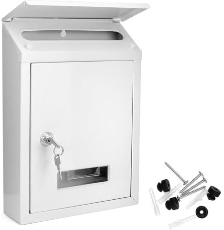 QWORK® Cassetta delle lettere con serratura per donazioni con fessura superiore e inferiore, realizzata in acciaio zincato, resistente agli agenti atmosferici e alla corrosione