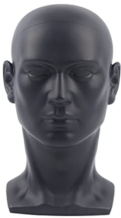 Qussse Männlich Modellkopf PVC Perückenkopf Schaufensterpuppe Kopf Mannequin Kopf für Perücken, Kopfhörer,Hüte, Schmuck (Mattschwarz)
