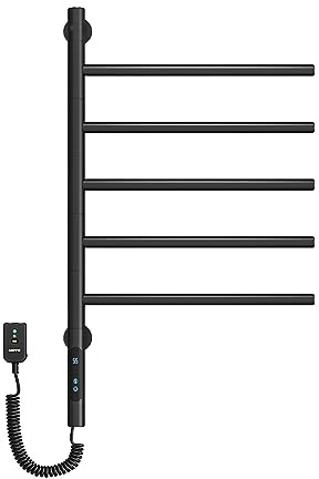 JUVELIO Radiator Towel Rail, Digital Display Towel Warmer 82W Electric Heated Towel Rail 304 Stainless Steel Electric Towel Radiator Wall Mounted 180° Rotation, Black