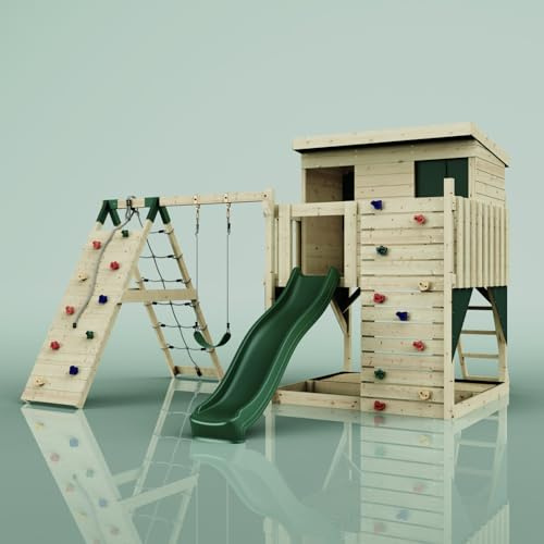 PolarPlay Spielturm Emil aus Holz in Grün Kinderschaukel