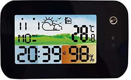 Estación meteorológica con pluviómetro Dormitorio estudio de escritorio LCD Pantalla de color Digital Alarm Reloj, Pretende tiempo Tiempo Temperatura y Humedad Calendario Reloj electrónico Inalámbrico