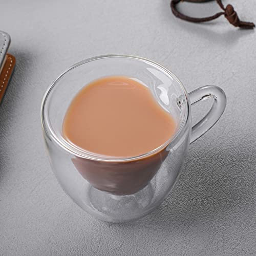 Tazas de Café de Vidrio con Forma de Corazón de Doble Pared, Tazas de Té Transparentes Aisladas con Asa, Tazas de Café Expreso de Vidrio únicas para Café, Capuchino, Leche con Leche(280ml)
