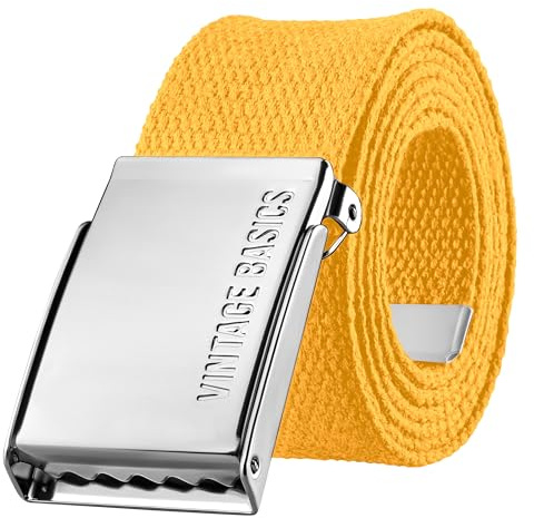 VINTAGE BASICS Unisex Stoffgürtel 130cm lang - 3,8cm breit - Herren und Damen Gürtel - Stufenlos verstellbarer Canvas Belt - Metallschnalle