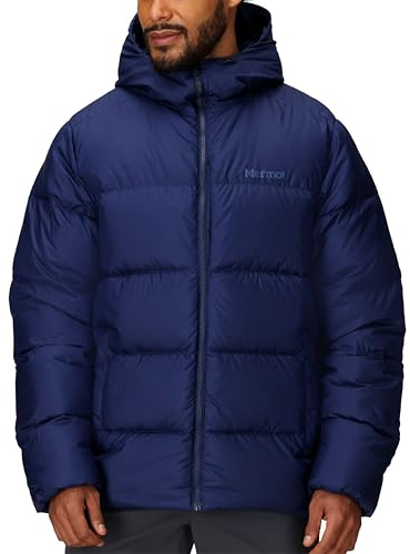 Marmot Män Guides Down Hoody, Lättviktsdunjacka, Varm Vinterpuffy, Vattenavvisande Quiltad Jacka, Vindtät Funktionsjacka, Packbar Friluftsjacka Med Huva, Arctic Navy, S