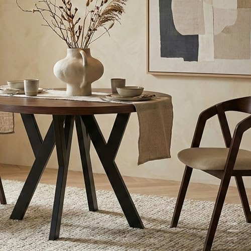 Dekori Möbel Runder Ausziehbarer Tisch für Esszimmer mit Holzbeinen, Pero, Loft-Stil, Skandinavische, Durchmesser Varianten: von 90 bis 220 cm (Eiche Lefkas/Schwarz, 90/190 cm)