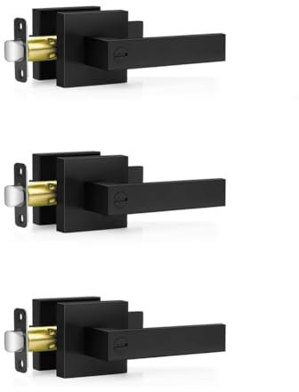 Kleagary 3 Pack Matte Black Door Handles, Keyless Interior Door Knobs, Privacy Door Lever Locksets for Bedroom Bathroom