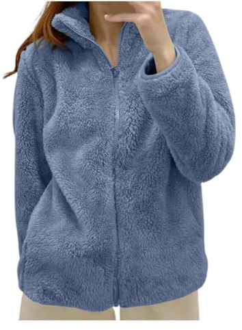 Fleece Winter Jackets for Women UK Warm Soft Fluffy Coats Causal Solid Color Long Sleeve Full Zip Jacket Elegant Callor Lapel Cardigans Ladies Teddy Fleece Outwear Gifts for Daily Holiday