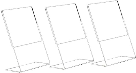 BELLIFFY 3 Stück Acryl Tischhalterung mit L-förmigem Design Vielseitiger Menühalter und Etikettenhalter für Museen und Unternehmen Transparent und Kleber