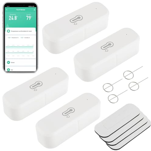 EPLZON WiFi Hygromètre Thermomètre Capteur, Capteur température et d'humidité sans fil pour l'intérieur et l'extérieur avec surveillance à distance via app compatible Alexa & Google Home(4 Pièces)