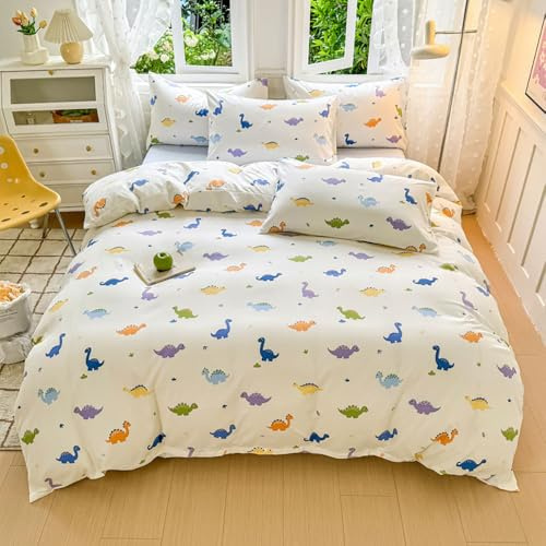 Highdi Juego de Ropa de Cama 4 Piezas de algodón Lavado Suave, Funda Nórdica para Cama 120-220 Incluido 1 Funda de Edredón, 1 Ropa de Cama y 1/2 Fundas Almohada (150x200cm - Cama 150cm,Dinosaurio)